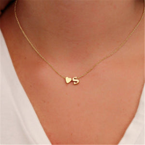 Gold Dainty Heart Initial Pendant